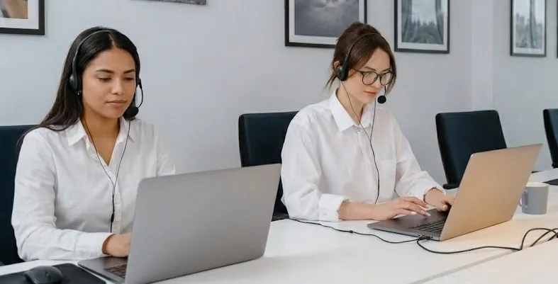 Sales reps qualifying prospects on headsets